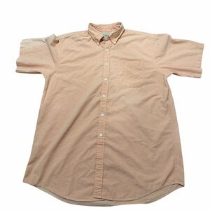 L.L.Bean Men’s Button-Down Shirt Size L • Peach Stripe Cotton Short Sleeve